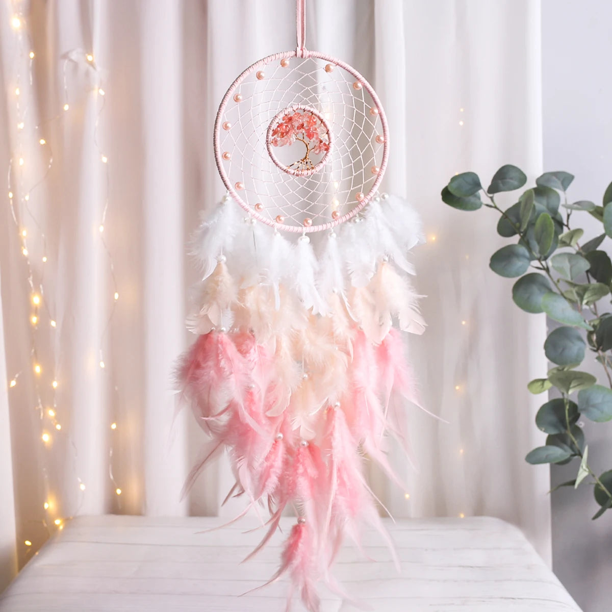 Łapacz Snów Drzewo Życia – Kryształowa Dekoracja Kawaii Pink