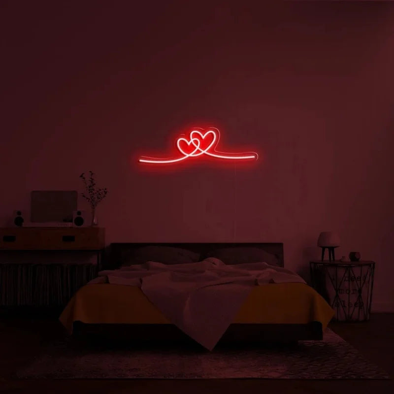 Neon LED Podwójne Serce – Dekoracja Ścienna Pink