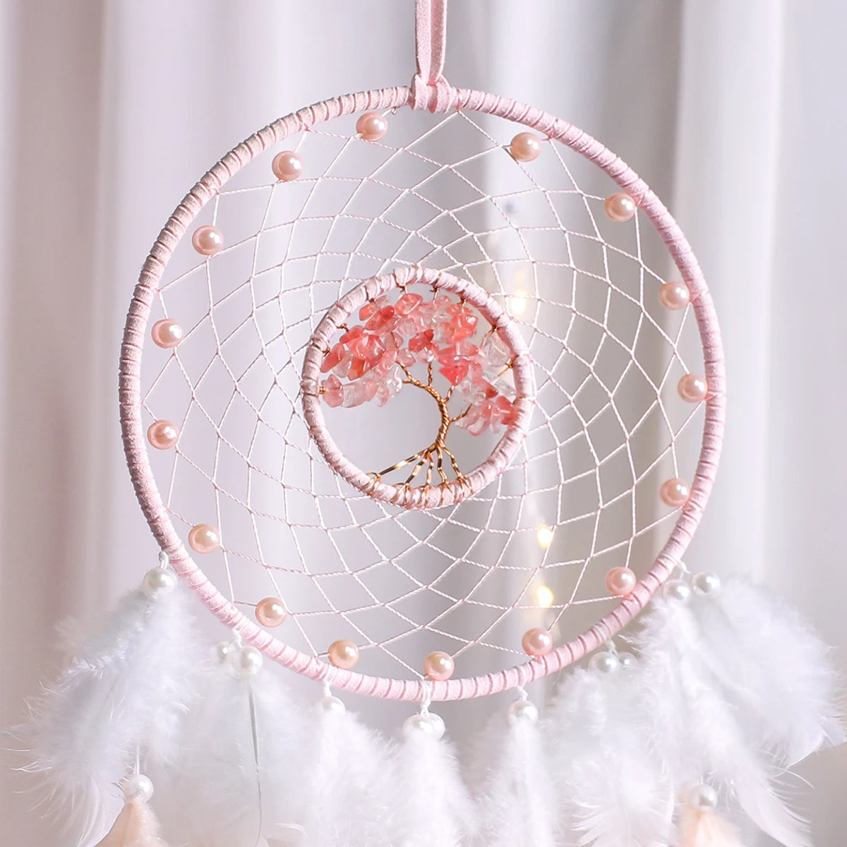 Łapacz Snów Drzewo Życia – Kryształowa Dekoracja Kawaii Pink
